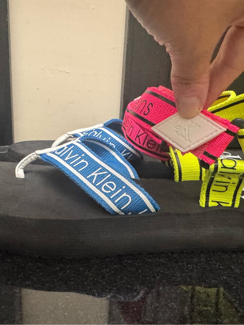 Calvin Klein Logo Strap Sandals Blue, Pink, Neon Yellow Size 8.5 - New - Picture 7 of 11